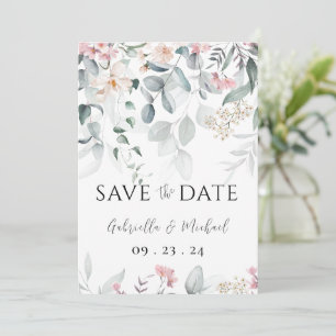Reserve A Data Casamento Floral Verde com Aquarela Rosa
