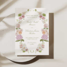 Reserve A Data Casamento Floral Verde Rosa