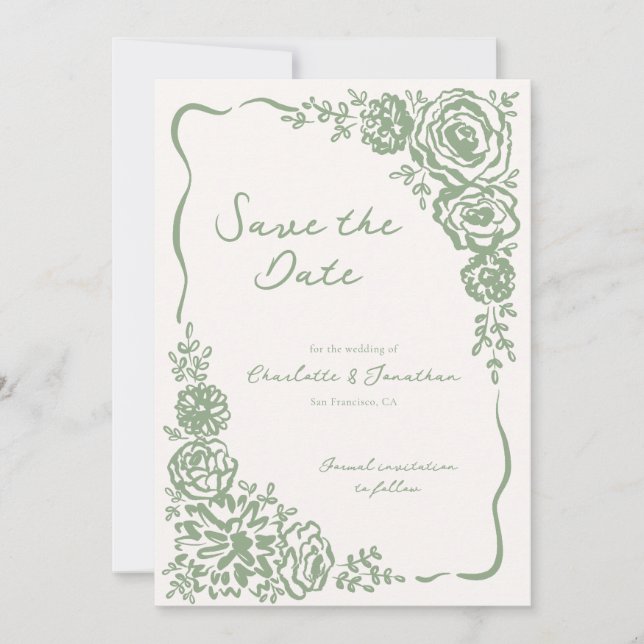 Reserve A Data Casamento Floral Verde Sage Whimsical Sage (Frente)