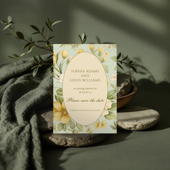 Reserve A Data Casamento floral verde suave e bege (Criador carregado)