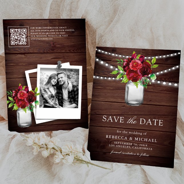 Reserve A Data Casamento Floral Vermelho Borgonha Código QR Foto  (Criador carregado)