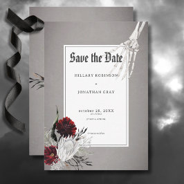 Reserve A Data Casamento Floral Vermelho de Amor e Ossos