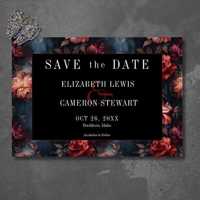 Reserve A Data Casamento Floral Vermelho e Cor-de-Rosa, Gótico Es (Criador carregado)
