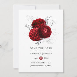 Reserve A Data Casamento Floral Vermelho e Prata