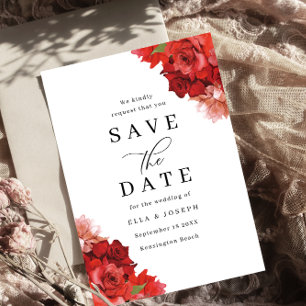 Reserve A Data Casamento Floral Vermelho e Rosa