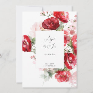 Reserve A Data Casamento Floral Vermelho Elegante Salvar a Data