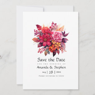 Reserve A Data Casamento Floral Vermelho Luscioso