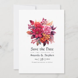 Reserve A Data Casamento Floral Vermelho Luxuriante