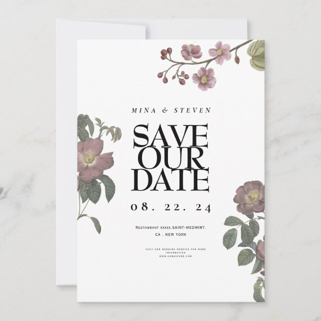 Reserve A Data Casamento floral vintage  (Frente)