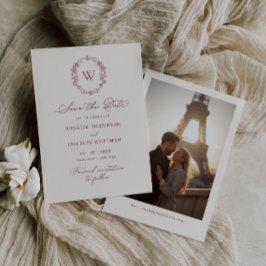 Reserve A Data Casamento Floral Vintage Borgonha Monograma