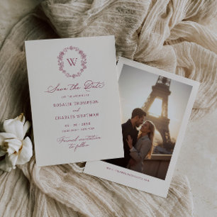 Reserve A Data Casamento Floral Vintage Borgonha Monograma