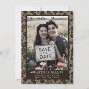 Reserve A Data Casamento Floral Vintage Mal-humorado Salve a Data