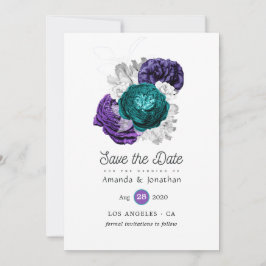 Reserve A Data Casamento Floral Violeta Rústico e Turquesa