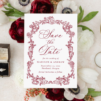 Reserve A Data Casamento Floral Vitoriano em Burgundy Elegante