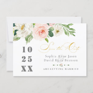 Reserve A Data Casamento Flores Cor-de-rosa Elegantes com Dourado