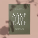 Reserve A Data Casamento Floresta Verde Oliva Suave | Foto & QR<br><div class="desc">Este moderno cartão de "salve a data" de casamento apresenta uma tipografia minimalista limpa, combinada com um fundo verde-oliva suave para um visual calmo, natural e contemporâneo. O tom verde suave funciona lindamente para casais inspirados pela natureza, elegância discreta e estética moderna de bosque. O verso do cartão inclui espaço...</div>