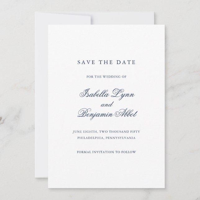 Reserve A Data Casamento Formal Azul Marinho Tradicional Elegante (Frente)