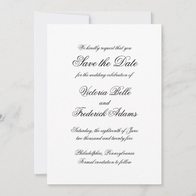Reserve A Data Casamento Formal Caligrafia Elegante (Frente)