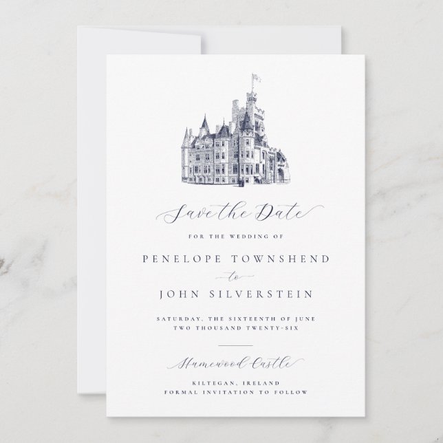 Reserve A Data Casamento Formal da Ilustração do Castelo Elegante (Frente)