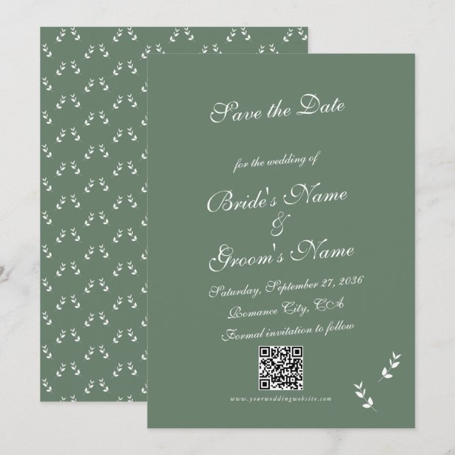 Reserve A Data Casamento Formal De Azeitona Verde De Elegante (Frente/Verso)