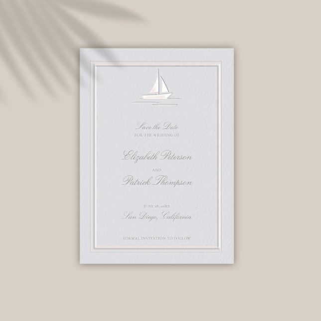 Reserve A Data Casamento Formal De Barcos De Frame Embalados Faux (coastal wedding save the date card modern classic formal traditional frame faux embossed boat)