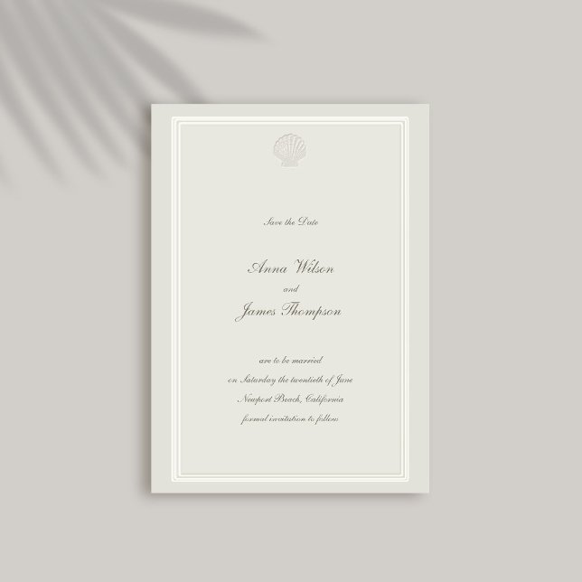 Reserve A Data Casamento Formal de Quadro Clássico de Caça Náutic (formal wedding save the date nautical beach ocean modern classic ecru triple frame calligraphy)