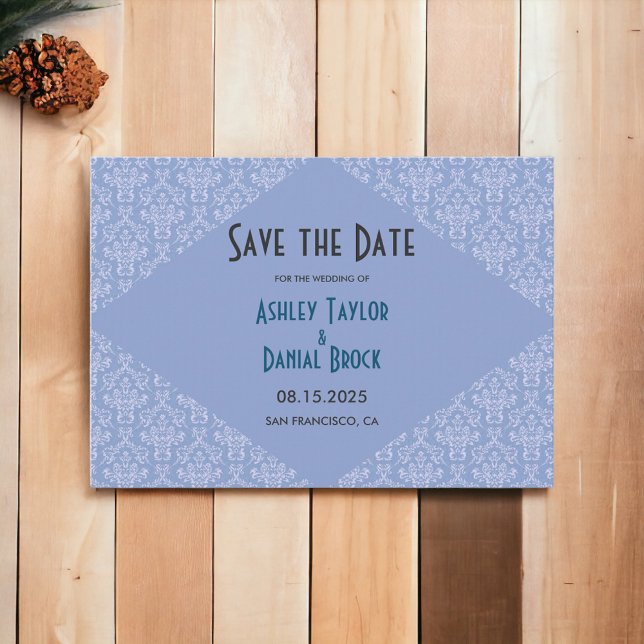 Reserve A Data Casamento Formal De Script De Damasco Azul Clássic (Criador carregado)