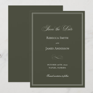 Reserve A Data Casamento Formal Elegante Clássico Verde Escuro