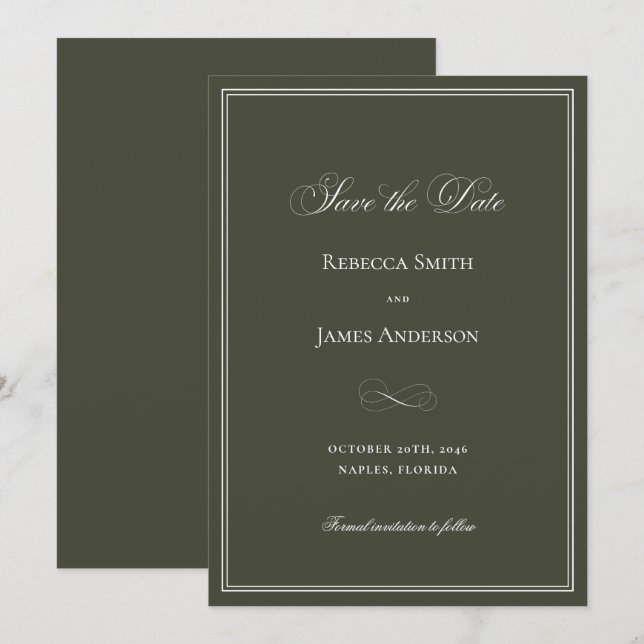 Reserve A Data Casamento Formal Elegante Clássico Verde Escuro (Frente/Verso)