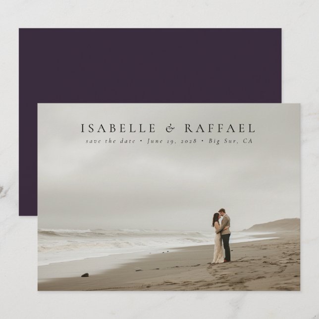 Reserve A Data Casamento Formal Elegante E Luxuoso Foto Escura Pú (Frente/Verso)