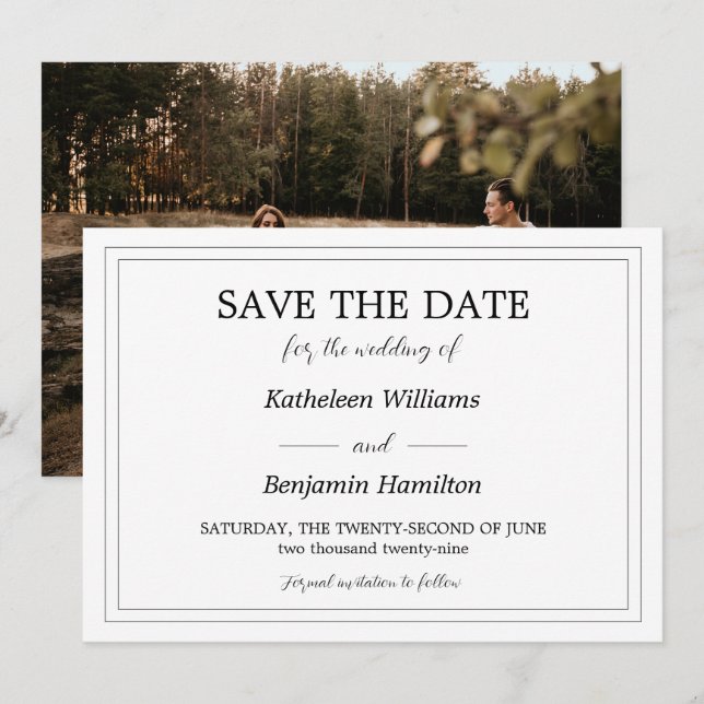 Reserve A Data Casamento Formal Foto Costas Preto e Branco (Frente/Verso)