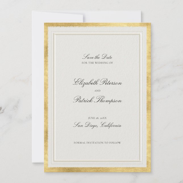 Reserve A Data Casamento Formal Moderno Clássico Falso Dourado Ec (Frente)