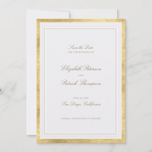 Reserve A Data Casamento Formal Pérola Dourada Falso Clássico Mod (Frente)