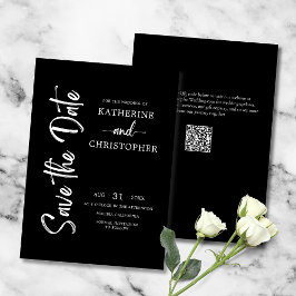Reserve A Data Casamento Formal Preto de Script Negro e Branco El
