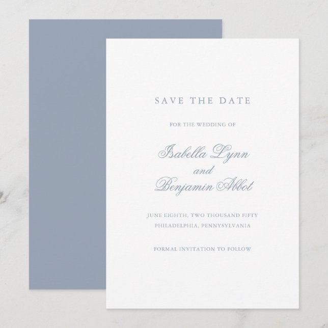 Reserve A Data Casamento Formal Tradicional Azul Empoeirado Elega (Frente/Verso)