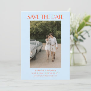 Reserve A Data Casamento Foto Arte Deco Laranja Azul Claro Modern