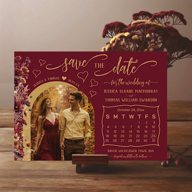 Reserve A Data Casamento Foto & Calendário Boho Flores Silvestres (Criador carregado)