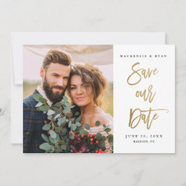 Reserve A Data Casamento Foto Caligrafia Ouro Moderna