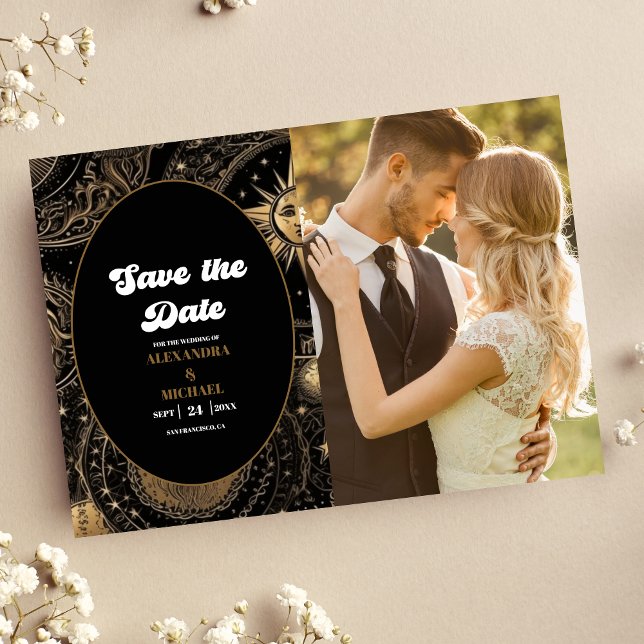 Reserve A Data Casamento Foto Celestial Preto Ouro (Criador carregado)