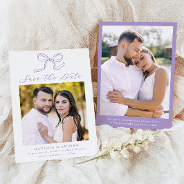 Reserve A Data Casamento Foto com Laço Lavanda Elegante