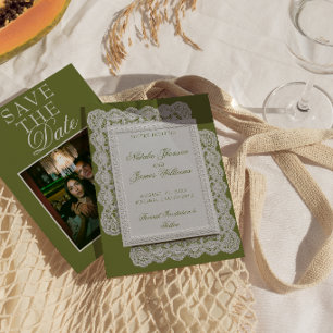 Reserve A Data Casamento Foto de Renda Verde Oliva Vintage Chique