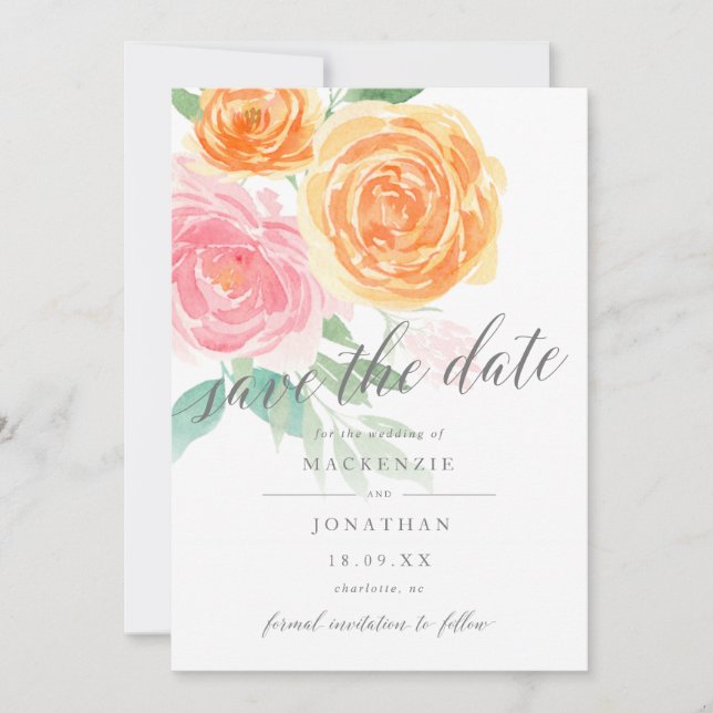 Reserve A Data Casamento Foto de Rosas Rosa e Laranja Elegantes (Frente)