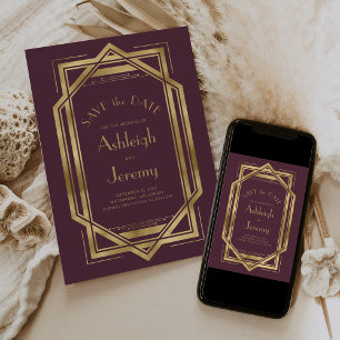 Reserve A Data Casamento Foto Dourado Burgundy Deco Vintage 1920