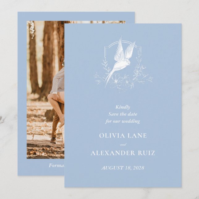 Reserve A Data Casamento Foto Floral Azul Francês (Frente/Verso)