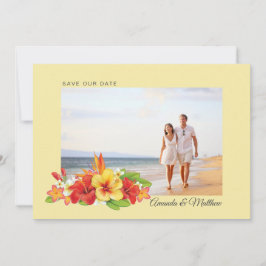Reserve A Data Casamento Foto Floral Tropical Hibisco Elegante