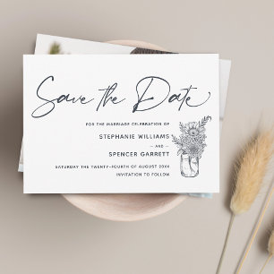 Reserve A Data Casamento Foto Flores Script Moderno Elegante