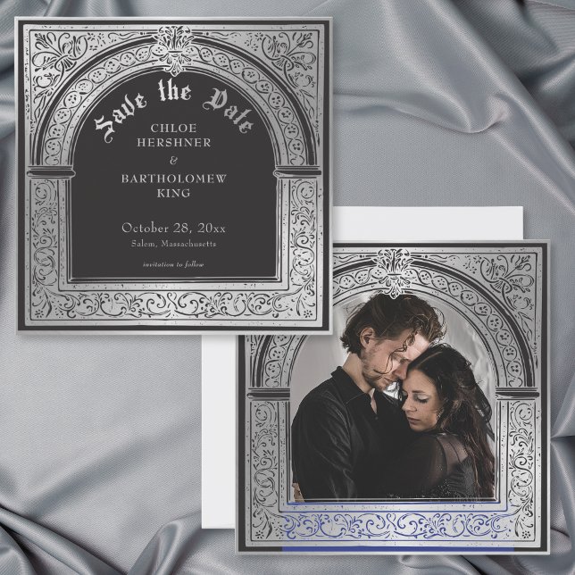 Reserve A Data Casamento Foto Gótico Medieval Preto Prata (Gothic Black Silver Medieval Photo Wedding Save The Date
)