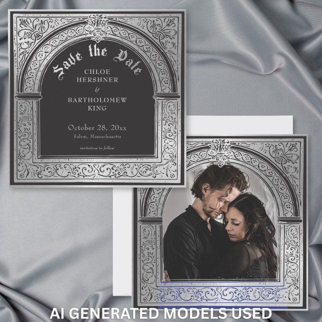 Reserve A Data Casamento Foto Gótico Medieval Preto Prata (Criador carregado)