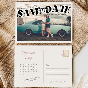Reserve A Data Casamento Foto Horizontal Roscrito em Script Vinta
