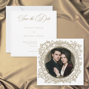 Reserve A Data Casamento Foto Jardim com Brasão em Ouro Elegante